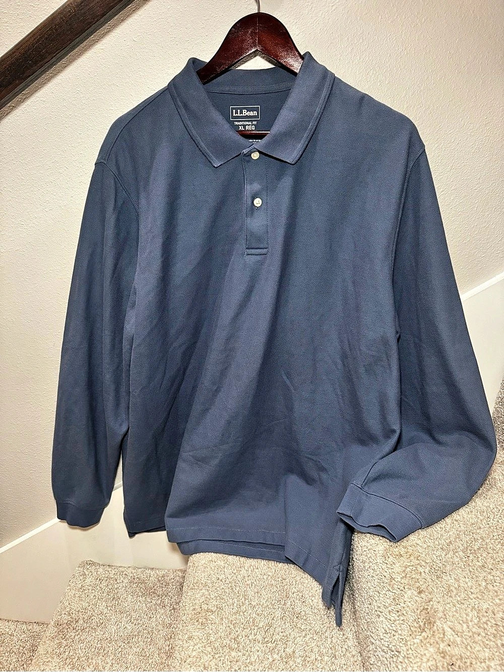 L.L.Bean Traditional Fit Polo Men's Long Sleeve Blue XL